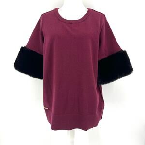 Michael Kors Women’s XL NWT Maroon Burgundy Faux Fur Short Sleeve Sweater